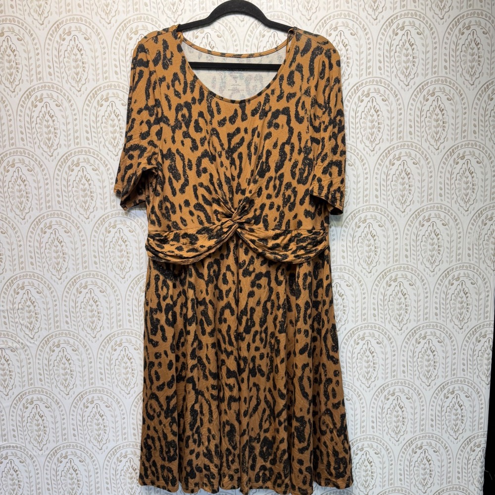Torrid Dress Womens 2 Brown Leopard Print Twist Front Super Soft Knit Midi